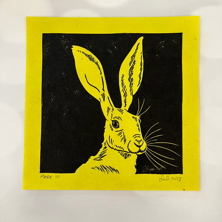 Technicolor Hares Lino Print