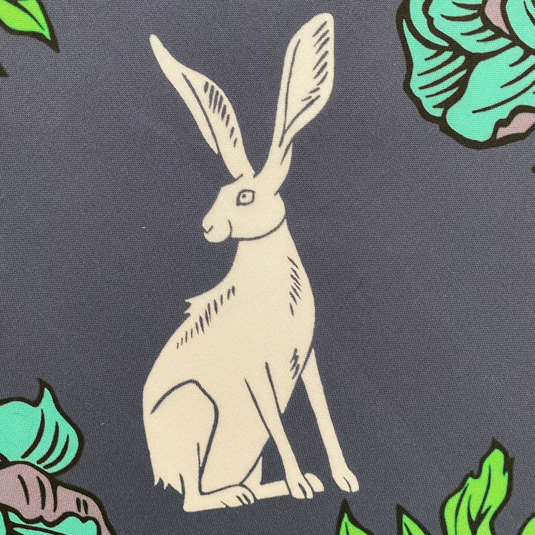 Winter Hare Amongst the Peonies Fabric