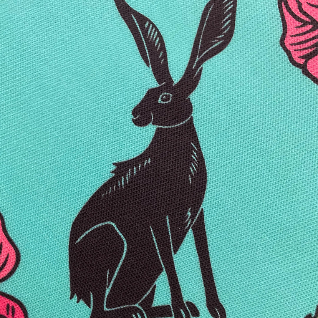 Spring Hare Amongst the Peonies Fabric